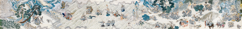 清乾隆 御制缂丝罗汉渡海图长卷 - 图1
